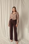 Modal Fabric Belted Women's Brown Trousers