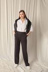 Modal Fabric Belted Women's Anthracite Trousers