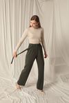 Modal Fabric Belted Women's Khaki Trousers