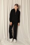 Modal Fabric Zippered Women's Black Sweater Suit