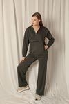 Modal Fabric Zippered Women's Khaki Sweat Suit