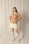 Cashmere Fabric Hooded Short Women's Beige Coat