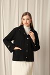 Cashmere Fabric Hooded Short Women's Black Coat