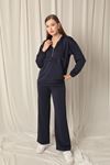 Modal Fabric Zippered Women's Navy Blue Sweat Suit