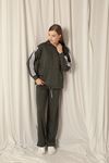 Modal Fabric Striped Hooded Women's Khaki Suit