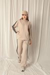 Modal Fabric Striped Hooded Women's Stone Suit