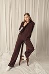 Modal Fabric Striped Hooded Women's Dark Brown Suit