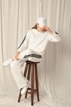 Modal Fabric Striped Hooded Women's Ecru Suit