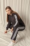 Modal Fabric Striped Hooded Women's Anthracite Suit