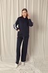 Modal Fabric Striped Hooded Women's Indigo Suit