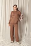 Modal Fabric Striped Hooded Women's Brown Suit