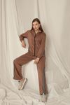 Modal Fabric Striped Women's Brown Suit