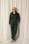 Modal Fabric Striped Women's Emerald Green Suit