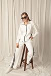 Modal Fabric Striped Women's Ecru Suit