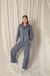 Modal Fabric Striped Women's Indigo Suit