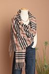 Soft Texture Tassel Striped Women's Camel/Burgundy Shoulder Shawl Scarf