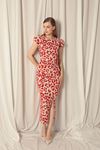 Crepe Fabric Padded Patterned Women's Red Dress