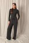 Crepe Fabric Cropped Women's Anthracite Suit