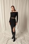 Ottoman Fabric Slit Women's Black Skirt