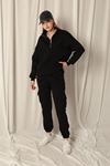 Three Thread Elastic Women's Black Tracksuit