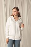 Triple Yarn Kangaroo Pocket Zippered Hooded Women's Ecru Sweat