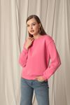 Three Thread Fabric Zero Collar Women's Pink Sweater