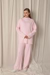 Knitwear Fabric Thick Striped Women's Pink Suit