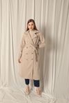 Cashmere Fabric Buttoned Maxi Women's Beige Coat