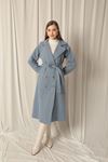 Cashmere Fabric Buttoned Maxi Women's Blue Coat