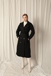 Cashmere Fabric Buttoned Maxi Women's Black Coat