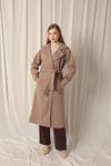 Cashmere Fabric Buttoned Maxi Women's Brown Coat