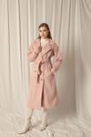 Cashmere Fabric Buttoned Women's Pink Coat