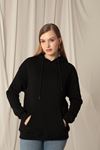 Three Thread Kangaroo Pocket Women's Hooded Black Sweater