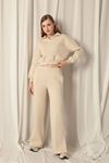 Three-thread Fabric Wide Leg Women's Beige Tracksuit