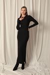 Ottoman Fabric Zero Collar Black Dress