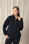 Half Zipper Women's Navy Blue Sweater