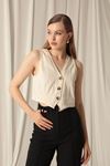 Cotton Fabric Buttoned Front Women's Stone Vest