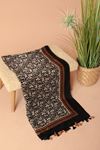 Tasseled Leaf Patterned Women's Black Shawl