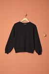 Three Thread Fabric Zero Collar Women's Black Sweat