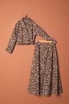 Torino Fabric Leopard Pattern Women's Coffee Skirt Suit