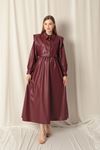 Leather Fabric Women's Burgundy Dress