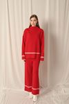 Knitwear Fabric Thin Striped Women's Red Suit