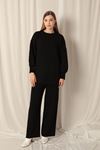 Knitwear Fabric Crew Neck Women's Black Suit