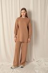 Knitwear Fabric Crew Neck Women's Camel Suit