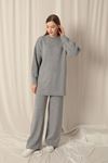 Knitwear Fabric Crew Neck Women's Gray Suit