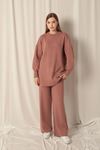 Knitwear Fabric Crew Neck Women's Rose Dusty Suit