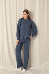 Knitwear Fabric Crew Neck Women's Indigo Suit