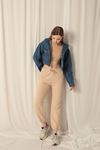 Double Yarn Fabric Elastic Leg Women's Beige Tracksuit