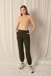 Women's Khaki Tracksuit with Elastic Legs and Two Yarn Fabric