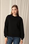 Three Thread Fabric Zero Collar Women's Black Sweat